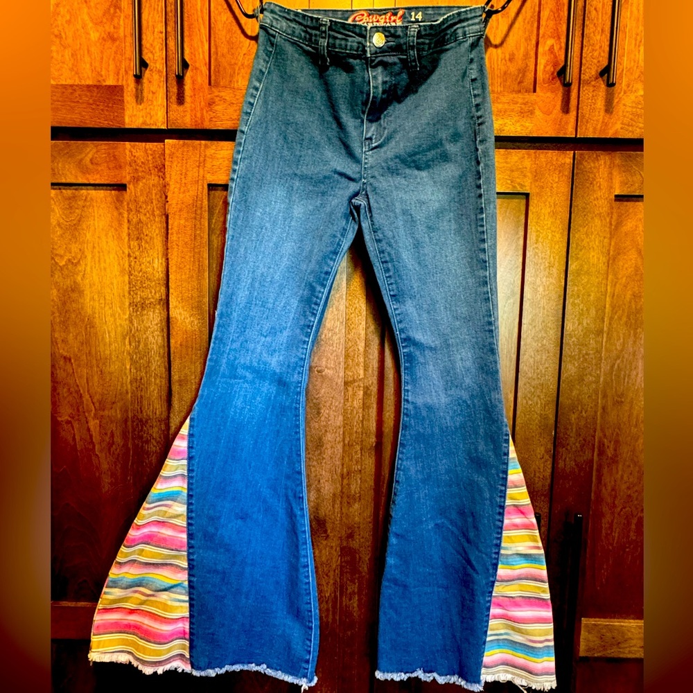Cowgirl Hardware Girls Flare bell bottoms 14 western hippie boho